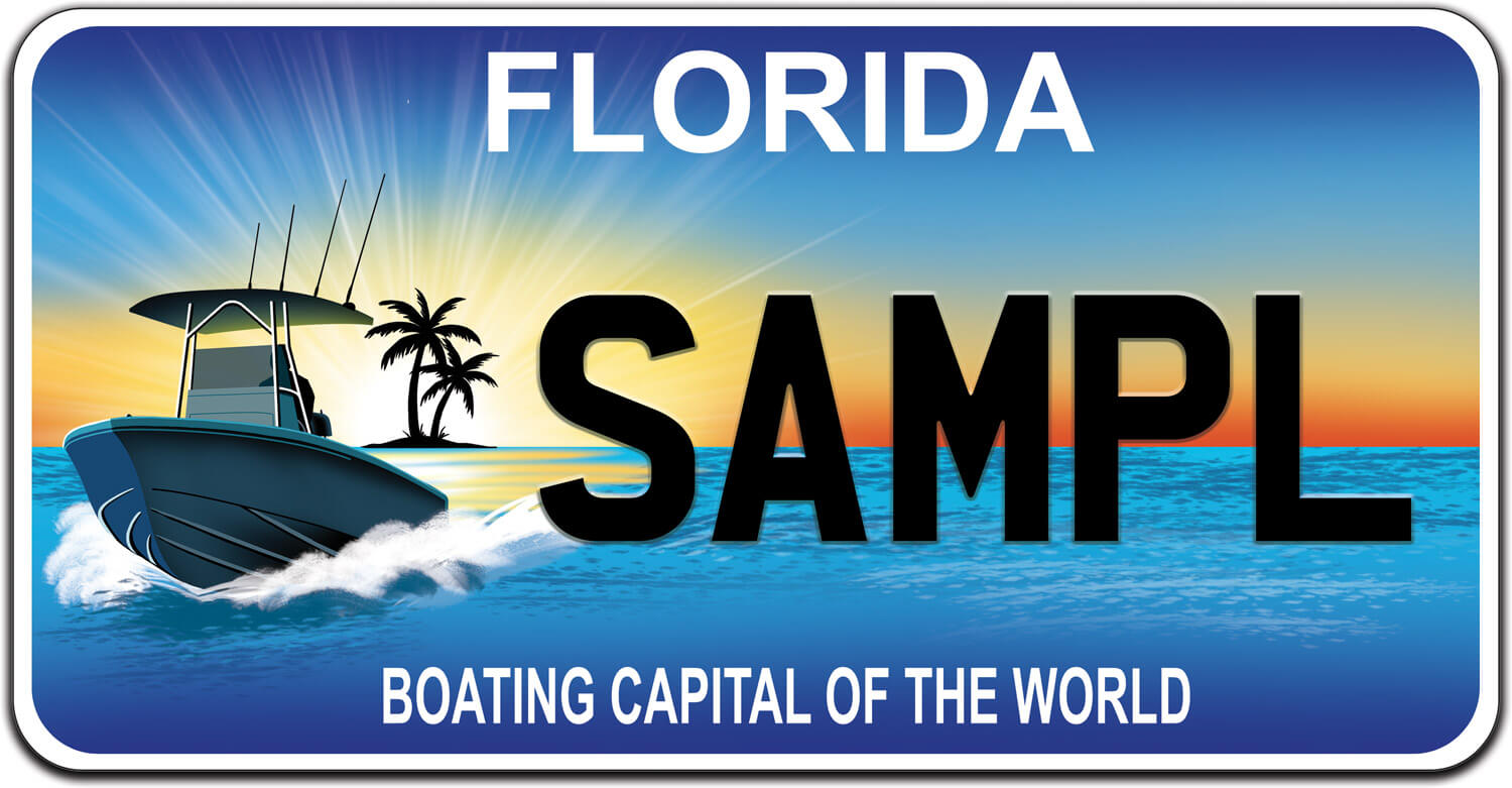 Boating Capital of the World — Captain Sandy's Charities Florida specialty license plate with QR code to reserve your voucher