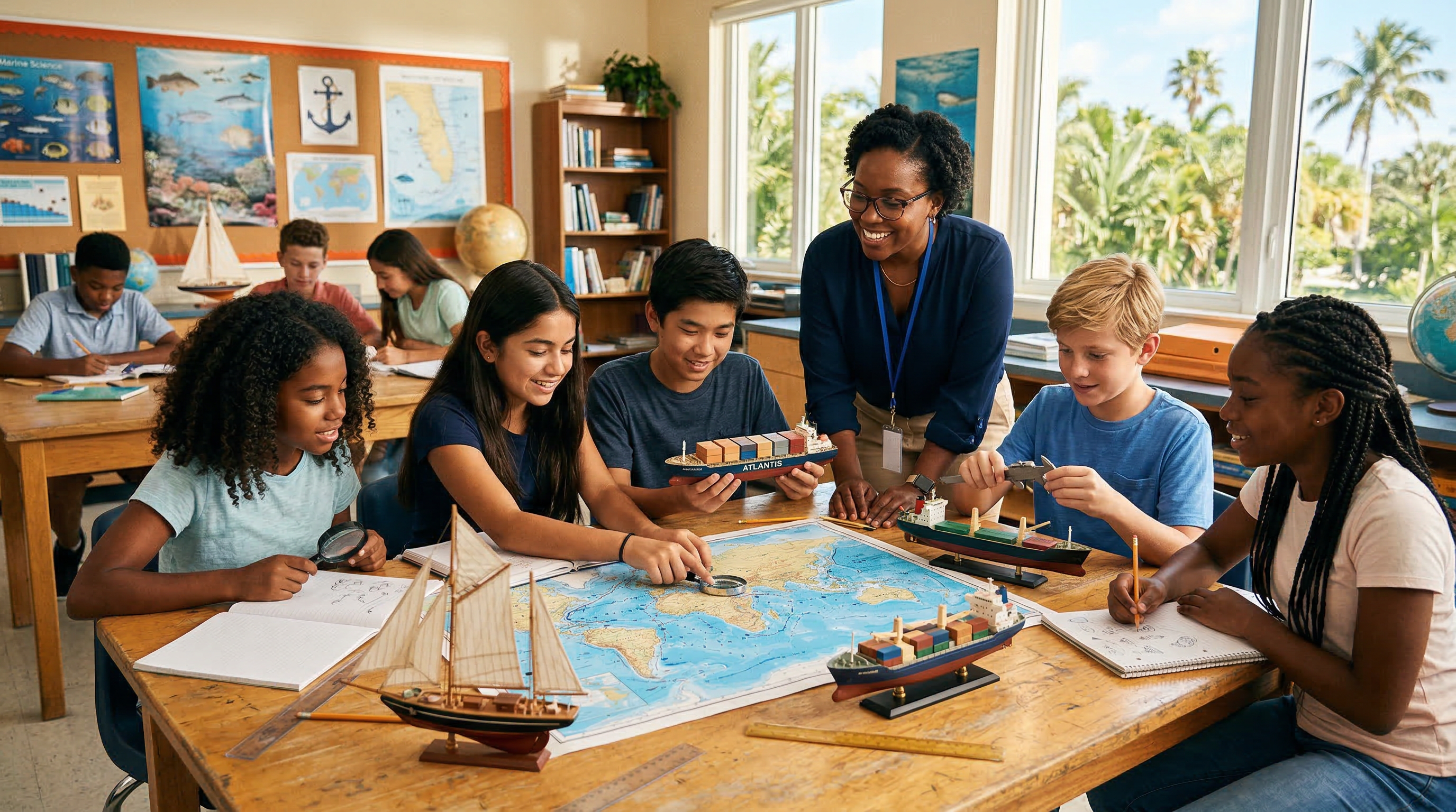 Students engaged in a maritime STEM education lesson in a Florida classroom